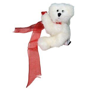 Vintage Progressive Plush White Teddy Bear Plush Stuffed Animal Red Bow Ribbon